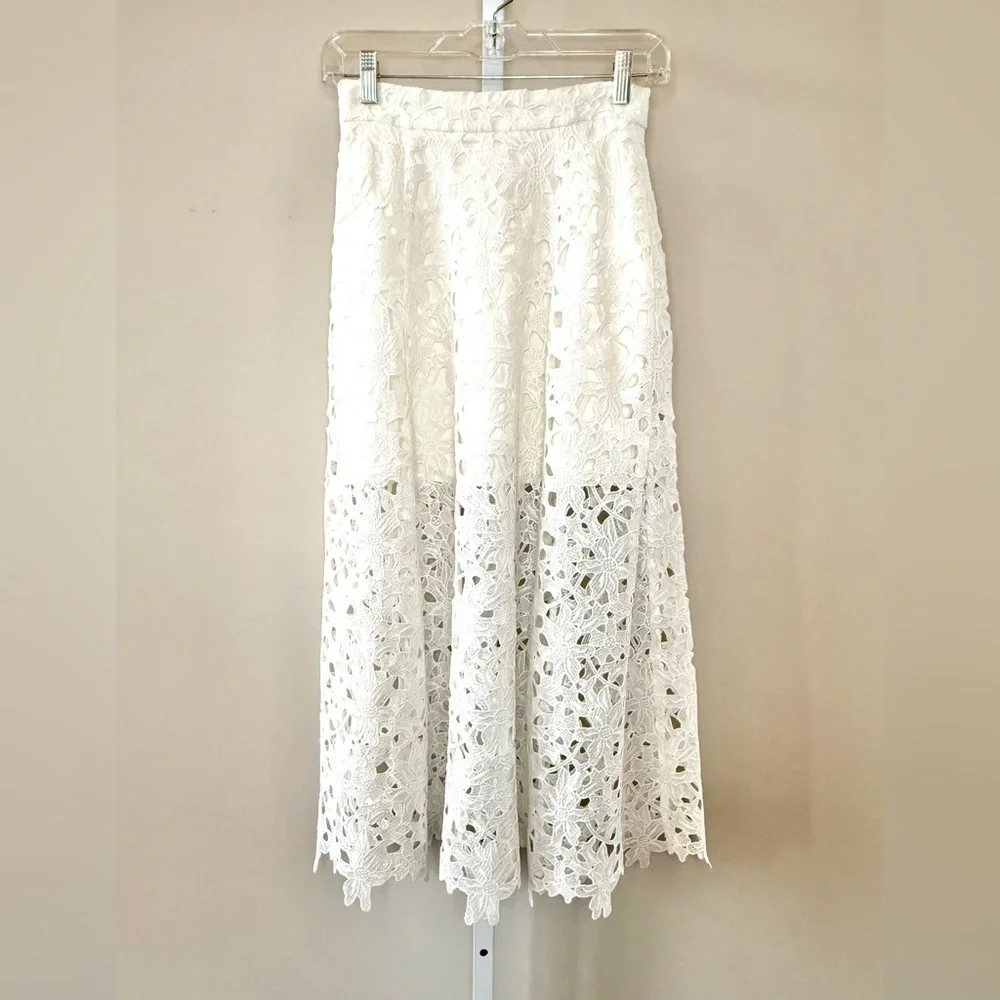 Karina Grimaldi Artemisa White Floral Lace Midi Skirt XS Boho